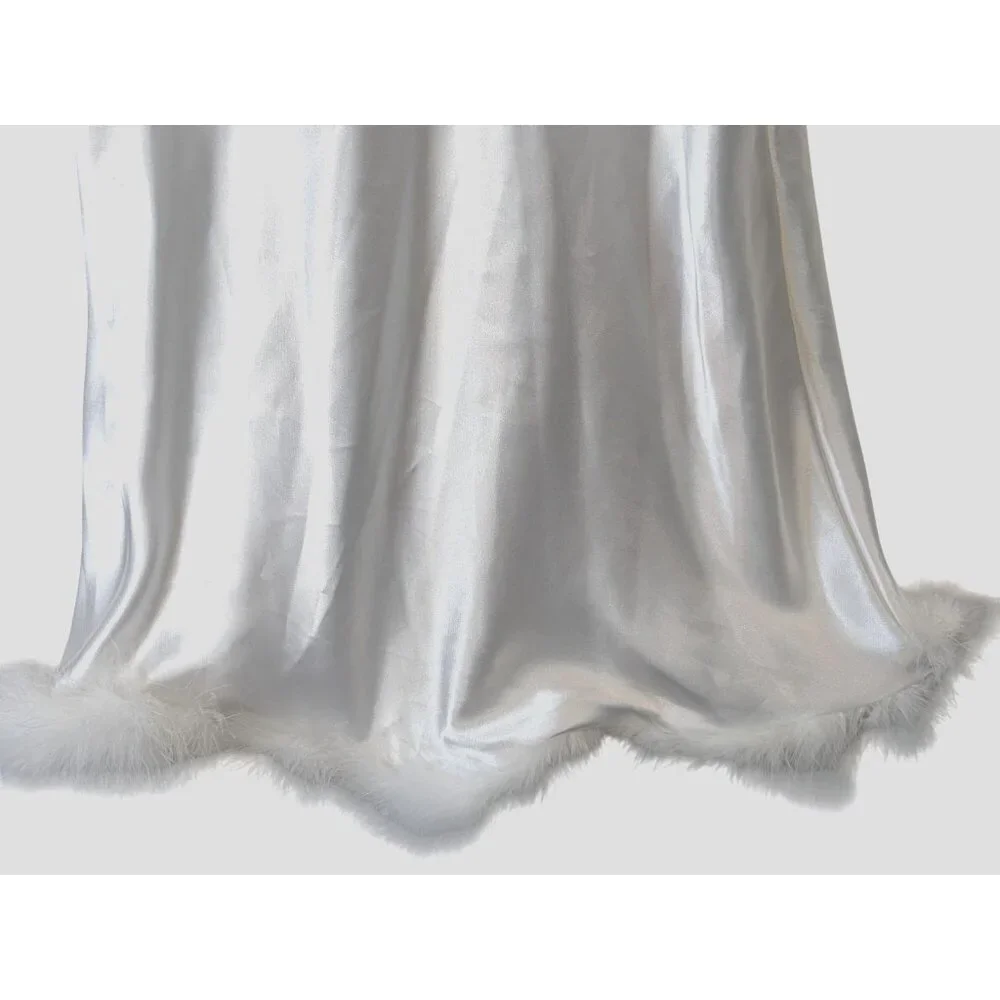 In Bloom by Jonquil sz S Hope Faux Feather Trim Satin Chemise Intimate Feminine - Picture 4 of 15